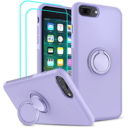 LeYi Compatible with iPhone 8 Plus /7 Plus / 6s Plus Liquid Silicone Gel Rubber Case with 2 PCS Glass Screen Protector, Soft Shockproof Phone Cover for iPhone 6 Plus, Purple