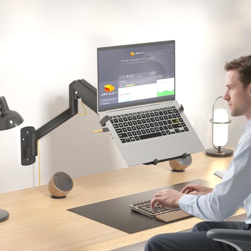 Image of WALI Laptop Wall Mount, Single Monitor Arm for 17 inch Notebook and Up to 32 inch Screen, Full Motion Adjustable Monitor Wall Mount with Laptop Tray, VESA 75x75 /100x100, Up to 15.4-22 Lbs (GSWM001LP), Black