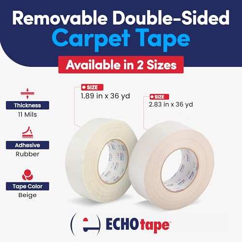Image of ECHOtape DC-W188F | Double-Sided Carpet Tape | Double-Sided Adhesive Tape for Carpet | Removable Carpet Tape | Temporary Hold Tape for Hardwood Floors, Tile | 1.89 in x 36 yds