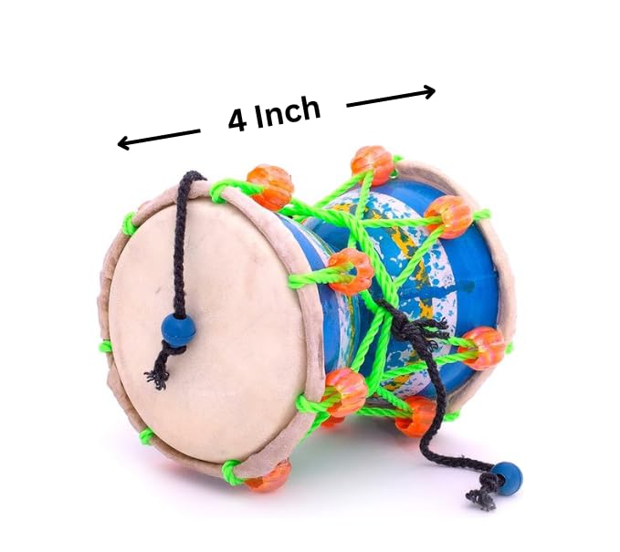 The Great Indian Bazaar Handmade Wooden & Leather Classical Folk Dumroo Damroo Damaru Hand Drum Set Percussion Decorative Collectible Showpiece World Musical Instruments (Orange)