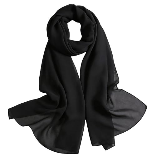 OVOY Sheer-Silk-Like-Scarf for Women Black Long Scarf Chiffon Shawl Wrap for Evening Dresses Wedding Party Dress Accessory