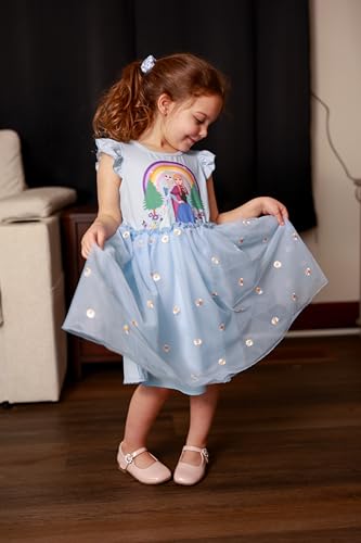 Image of Disney Princess Frozen Elsa Minnie Stitch Toddler Girl Tulle Tutu Dress Ruffle Sleeve Mesh Summer Birthday Party Clothes 2-9Y