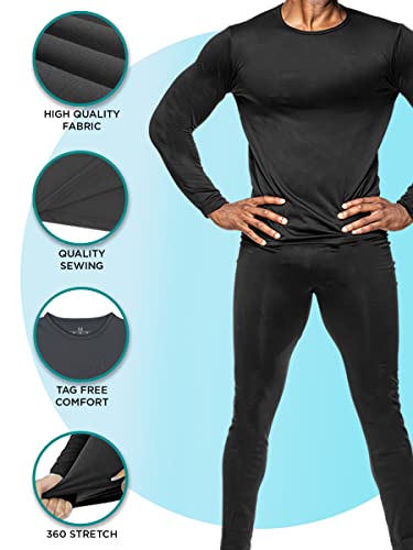 LUMB'R JACK Mens 2 Piece Fleece Lined Thermal Underwear Set, Insulated Long Johns Pant & Base Layer Top, Black/S2