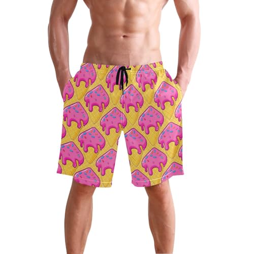 Quick Dry Ice Cream Waffle Cone Men's Swimming Shorts Swim Trunks with Mesh Lining Beach Wear - S