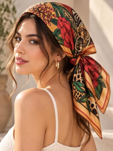 Image of Ravaiyaa - Attitude is everything Women Printed Silk Bandana 21 x 21 Inch Square Headband & Hair Wrap, Soft & Versatile | Fashion Neck Wrap