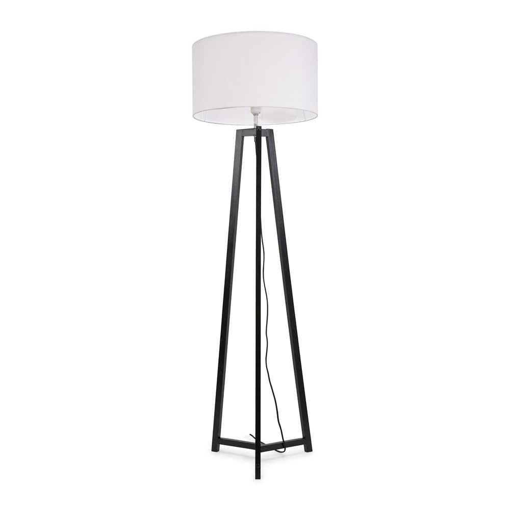 ValueLights | Black Wood Tripod Floor Lamp with White Fabric Drum Lampshade Living Room Light | Floor Lamps, Home Décor & Improvement Essential | Included LED Bulb
