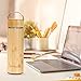 UPFLICK Bamboo Water Bottle Insulated Tea Tumbler for Men Birthday Gift Ideas for Women Travel Tea Set with Diffuser for Loose Tea Leaves, Gym Carafe Stainless Steel Leak Proof (15 oz)