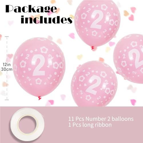 Cxryrzhe 11 Pcs Pink 2nd Birthday Balloons Set - 12" Latex Balloons for Anniversary Party Supplies, Number 2 Year Old Celebration, Women Girl Baby Shower, Wedding, Princess Party Decorations