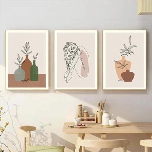 Vase abstrait boho Yangld toile décoration murale pour un salon scandinave zen