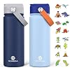 GoKEDA 18oz Kids Water Bottle, 2 Pack Stainless Steel Straw Cup | DIY Stickers, BPA-Free, Stainless Steel, Keeps Cold 24h, Leak-proof, Dust-Proof Lid, Sturdy, School, Gifts