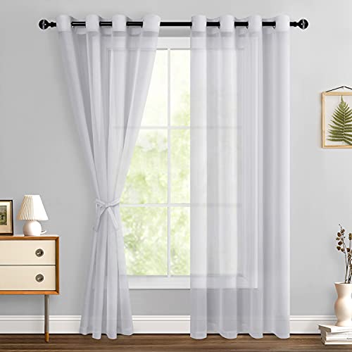Hiasan Grey Sheer Curtains 84 Inches Long with Tiebacks, Light
