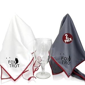 Fox Trot Large Microfiber Polishing Cloths (2 Pack White | Gray) | Streak Free, Lint Free Shine and Clarity for Wine Glasses, Stemware and More