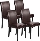 FDW Dining Room Chairs Dining Chairs Set of 4 for Kitchen Restaurant and Living Room Side PU Leather Cushion Chairs with Waterproof Surface and Wood Legs Brown