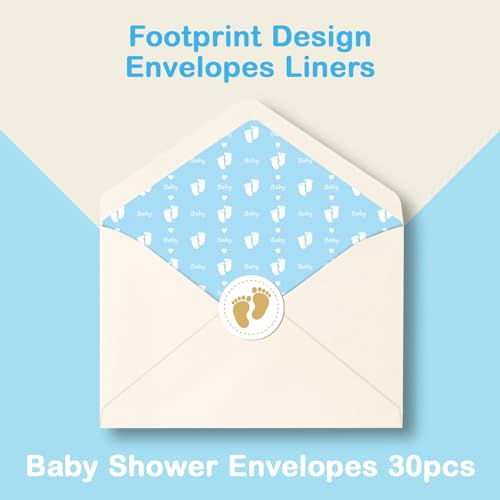 AZAZA Cartões de agradecimento para chá de bebê com envelopes forros de pegada, 30 peças de cartões