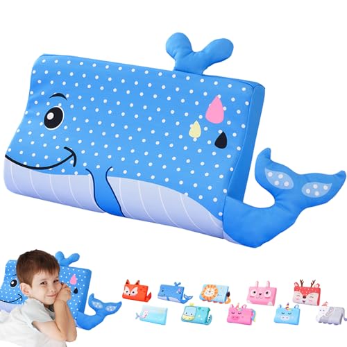 LUKIUP Schlummerkids Cojín de 45 x 27 cm, diseño de animales lindos para niños, con memoria, transpirable, cómodo, ergonómico, para niños a partir de 3 años (ballena azul)