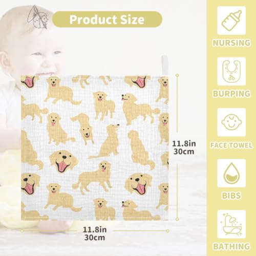 Image of vvfelixl Baby Muslin Washcloths Golden Retriever Dog Baby Burp Cloths Cotton Baby Face Towel for Newborn Infants Boys Girls Soft and Absorbent 11.8 X 11.8 in, 3 Pack