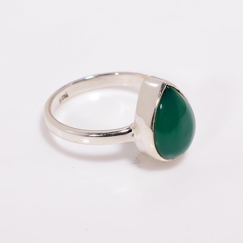Bague argent anti-ternissement avec onyx vert poire véritable