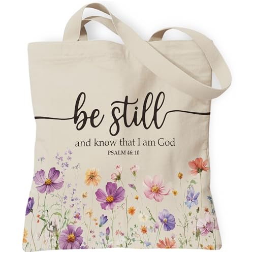 TOTEUSVIA Christian Be Still and Know Tote Bag for Women, Bible Verse Gifts Canvas Bags