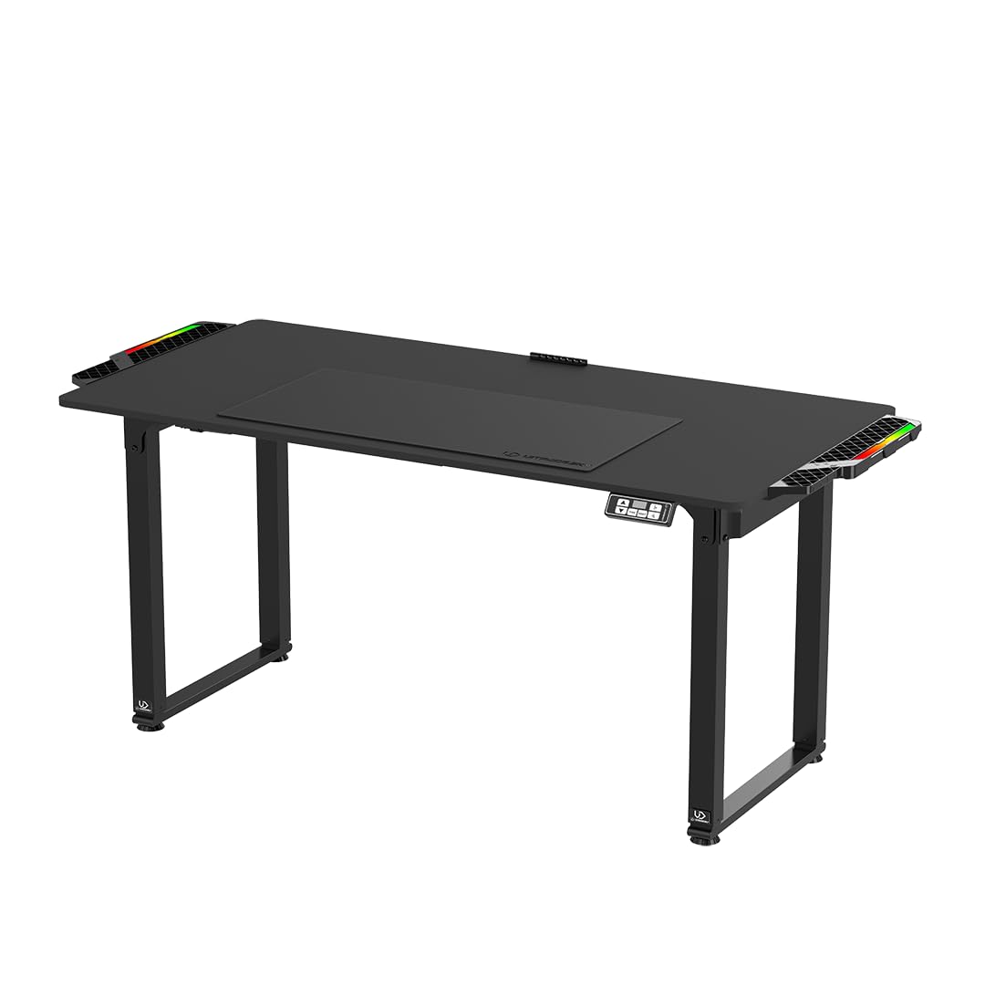 ULTRADESK Uplift V2 Schreibtisch für Spieler Gaming Tisch Stahlkonstruktion, Platz für DREI Monitore, Elektrische Höheneinstellung, mit RGB-LED, Inklusive Zubehör, 176 x 75 cm, Schwarz