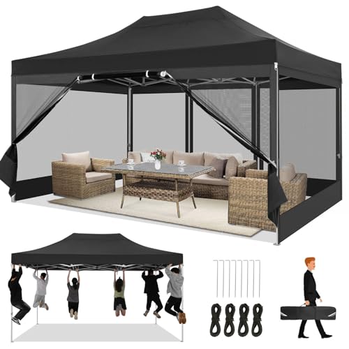 COBIZI Cenador Plegable de 3 x 4,5 m, 3 x 4,5 m, Resistente al Agua, Estable, con 4 Paredes Laterales, mosquitera, Carpa para Fiestas, Plegable, cenador de jardín antirayos UV, para jardín, Color
