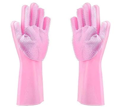 NOHUNT Silicone Dish Washing Gloves,Silicon Cleaning Gloves,Silicon Hand Gloves for Kitchen Dish Washing and Pet Grooming, Scrubber Dish Washing
