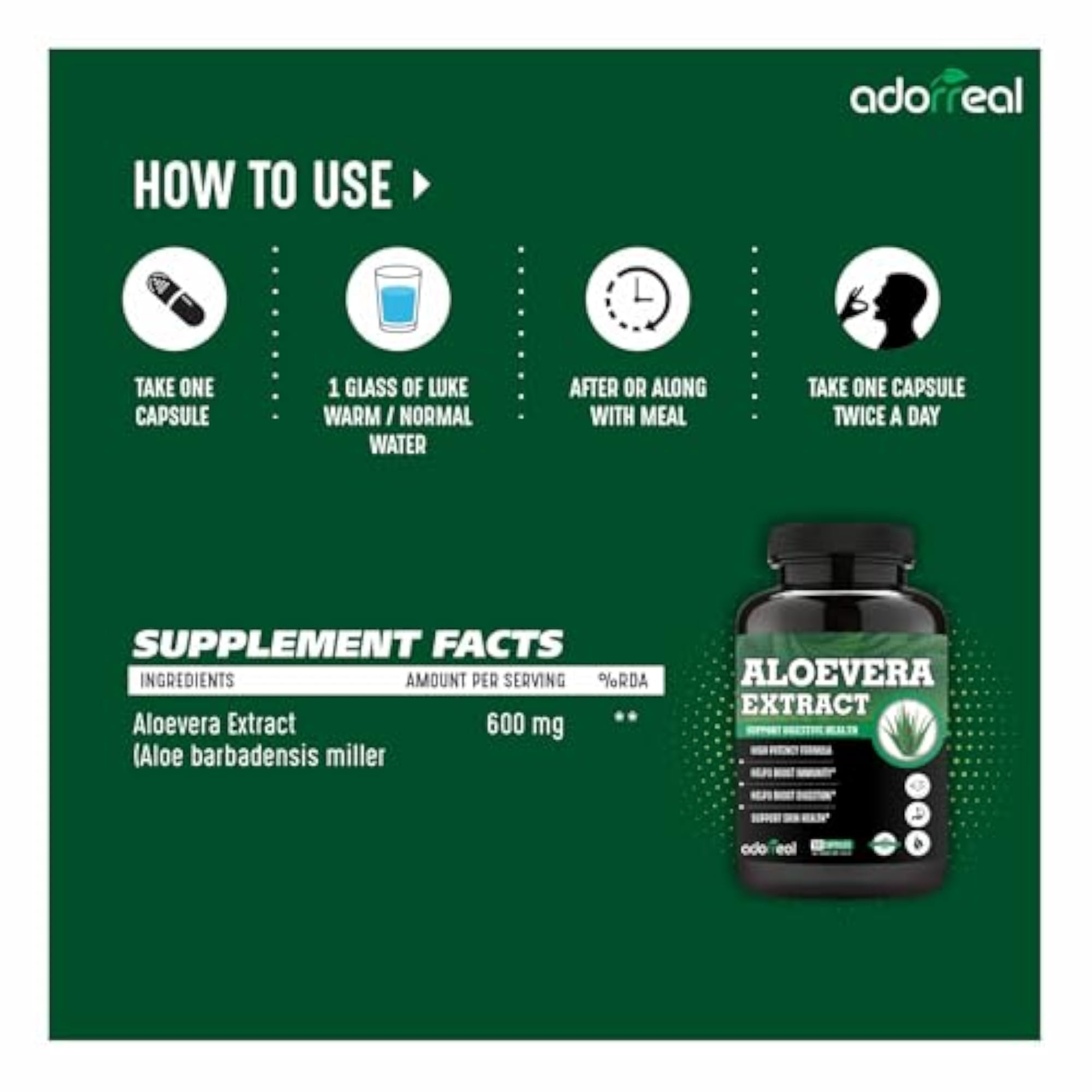 Adorreal Aloevera Capsules, 60 Count