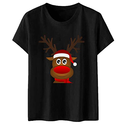Ensemble de t-shirt à manches courtes imprimé de Noël pour femme, Noir , M Cover