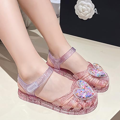 Jelly Sandals for Girls Kids Toddler Princess Dress Up Flat Sequins Hearted Mary Jane Shoes Summer Casual Sandal4