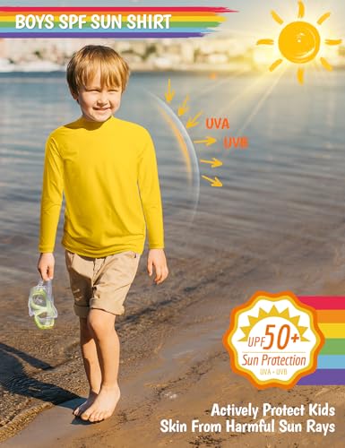 Boys Swim Shirts Long Sleeve Rash Guard Sun Protection UPF50+ T Shirts Rashguard Swimwear Fishing Water ShirtsQuick Dry Cool Beach Clothes for Little Kids Ginger Yellow Size 8