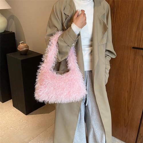 Image of Fluffy Shoulder Hobo Bag Handbag and Purse Women Y2K Fuzzy Soft Plush Underarm Tote Bag