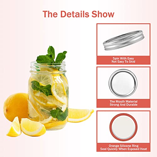 Canning Lids 200 Pcs Mason Canning Jar Lids Regular Mouth Reusable Leak Proof Split-Type Lids Silver Jar Secure Caps And Bands With Silicone Seals Ring Food Grade Material Safe And Anti-Rust Canning Flats Fit & Airtight For Food Storage (2.67 Inches/70Mm) #TOP7