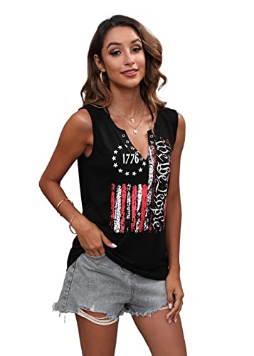 T&Twenties American Flag Tank Top For Women Ring Hole 4Th Of July Shirts V Neck Patriotic Tanks Shirt #TOP1