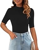 Polyester, rayon and spandex fabric for lightweight, breathable and comfortable. Basic ribbed short sleeve tops will become a must-have in your spring summer closet! It is made of soft and stretchy fabric, brings you a great wearing experience! Slim ...