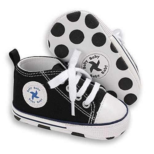 Image of Sekantrol Unisex Baby Girls Boys Shoes Infant Soft Sole Canvas Newborn First Walkers High Top Anti-Slip Sneakers