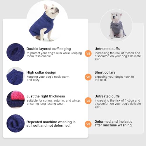 Image of BEAUTYZOO Dog Sweaters for X-Small Dogs, Knit Clothes with Harness Hole | Turtleneck Pullover Fall Winter Knitwear, Fuzzy Fleece Cold Weather Coat for Girl Boy Puppy, Warm Pet Sweatshirt, Navy XS