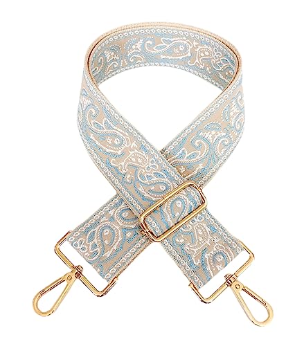 Image of 1pc Adjustable Strap Replacement 2inch Wide Paisley Jacquard Belt for Crossbody Purse Handbag Shoulder Guitar Camera Bag (Lightblue)