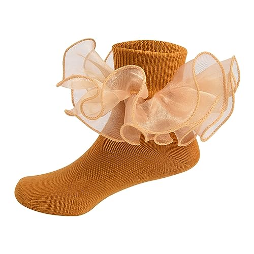 Toddler Baby Girls Ruffle Socks With Big Double Lace Frilly Dress Socks Kids Soft Princess Ankle Socks