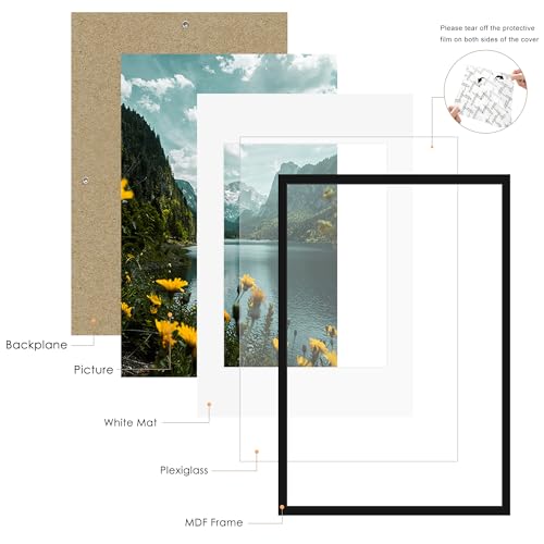 Picrit 22.375x34 Picture Frame 3 Pack, Black Poster Frame, Display Poster 18 x 24 with Mat or 22.375 x 34 without Mat for Horizontal or Vertical Wall Mounting