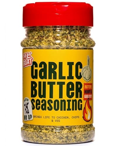 The GOAT Garlic Butter Seasoning 180g Rich Savoury Blend for Chips Fries Chicken Vegetables & Potatoes. Hand Blended Premium Spice Mix with Buttery Flavour Ideal for Cooking Roasting Grilling