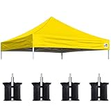 Eurmax 10x10 Pop Up Canopy Replacement Canopy Tent Top Cover, Instant Ez Canopy Top Cover ONLY, Choose 30 Colors,Bonus 4PC Pack Canopy Weight Bag (Yellow)