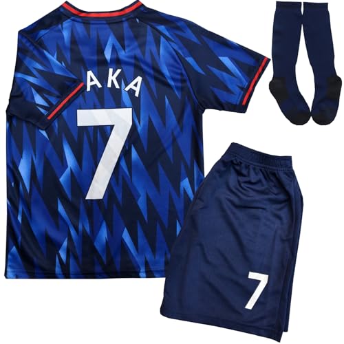 Befogcv #7 NO 25/26 Kids Soccer Jersey Shirts Football Futbol Socks Set Youth Sizes (Blue, 24 (6-7 Years Old))