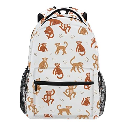 JUMPBEAR Cute Cartoon Monkey Travel Backpack Laptop Middle School Students Canvas Kids Bookbag Lightweight Fashion Business Waterproof Shoulder Daypack for Womens Mens Boys Girls Cover