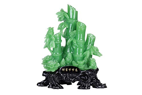 I-MART Feng Shui Decor Lucky Bamboo Statue – 13.19" Jade-Like Resin Feng Shui Sculpture for Wealth, Success & Harmony – Chinese Bamboo Plant Ornament for Home & Office