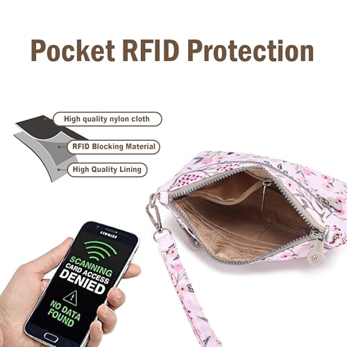 Image of Small Wristlet Wallets for Women Nylon RFID Cross body bag | Cell Phone Purse with Built-In Card Slots for Daily Outings