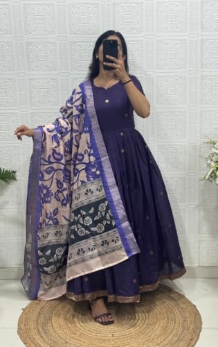 Buy queens world Women’s Maroon Floral Printed Anarkali Suit Purple - Image 3