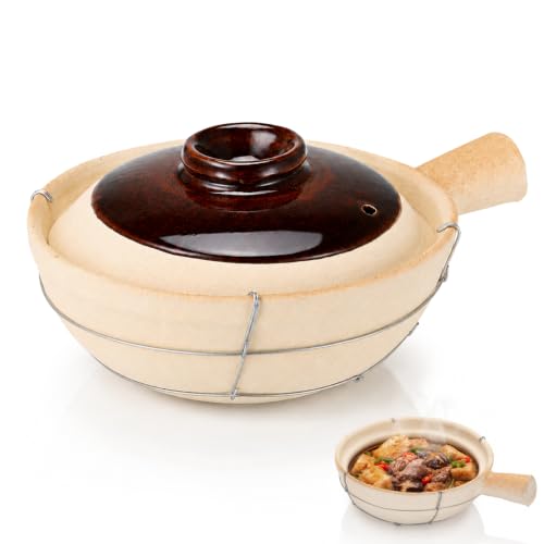 LIFKOME Pottery Casserole Pot 0.8L Ceramic Cooking Dish with Single Handle Heat-Resistant Kitchen...