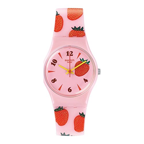 Swatch Miss Fraise Pink Dial Pink Silicone Strawberry Pattern Ladies Watch LP136