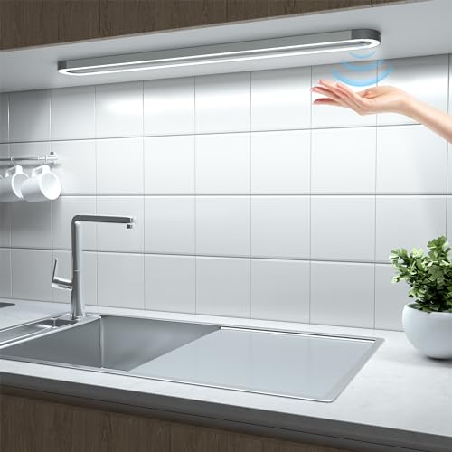 OUILA Unterbauleuchte küche 87 LEDs 40cm Schrankbeleuchtung LED mit Berührungsloser Sensor 2500mAh Küchenunterbauleuchte USB aufladbar Schrankleuchten für Küche Kleiderschrank Regale...