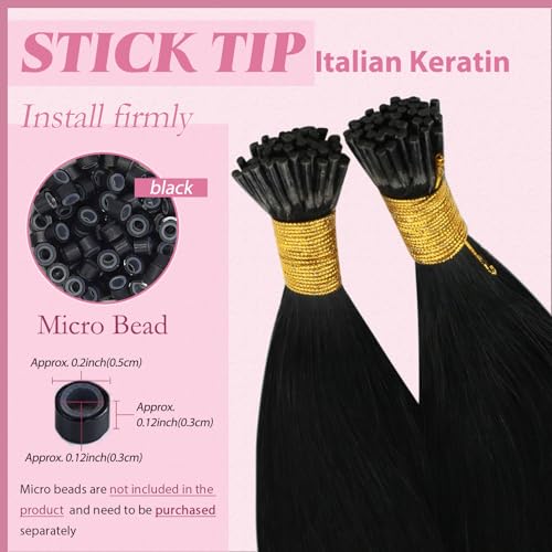 Image of YoungSee I Tip Hair Extensions Black I Tip Extensions Jet Black Itip Hair Extensions Can be Heat-Styled Straight Cold Fusion Hair Extension for Black Women 16 Inch 80s 50g