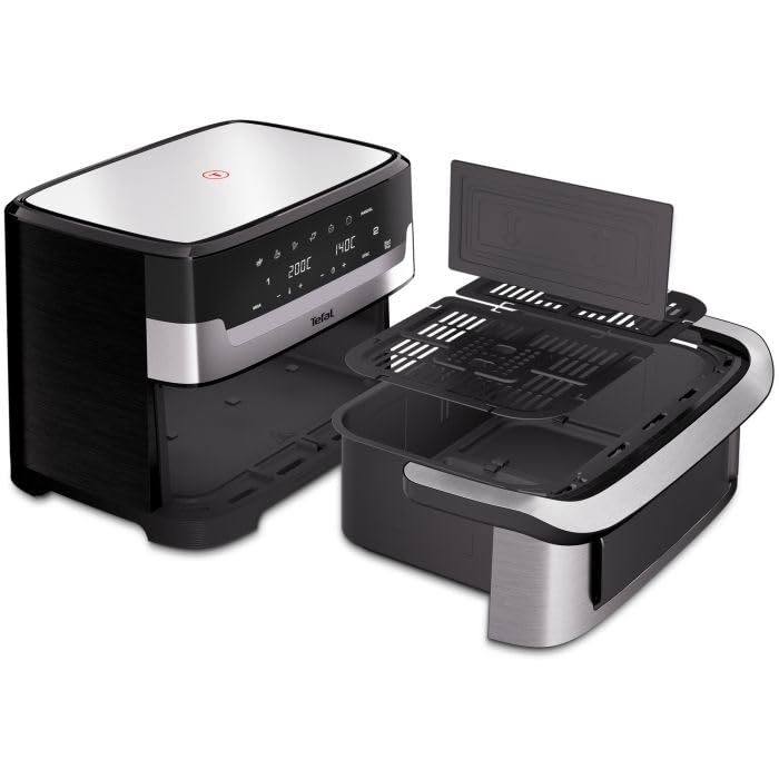 Tefal Dual Easy Fry Flex Heißluftfritteuse 9L – Airfryer mit 2 Kammern & GiantZone, FlexCook-Trennwand, 2700 W, 40–200 °C, 7 Programme, fettarm frittieren & 2 Gerichte gleichzeitig zubereiten EY922DE0